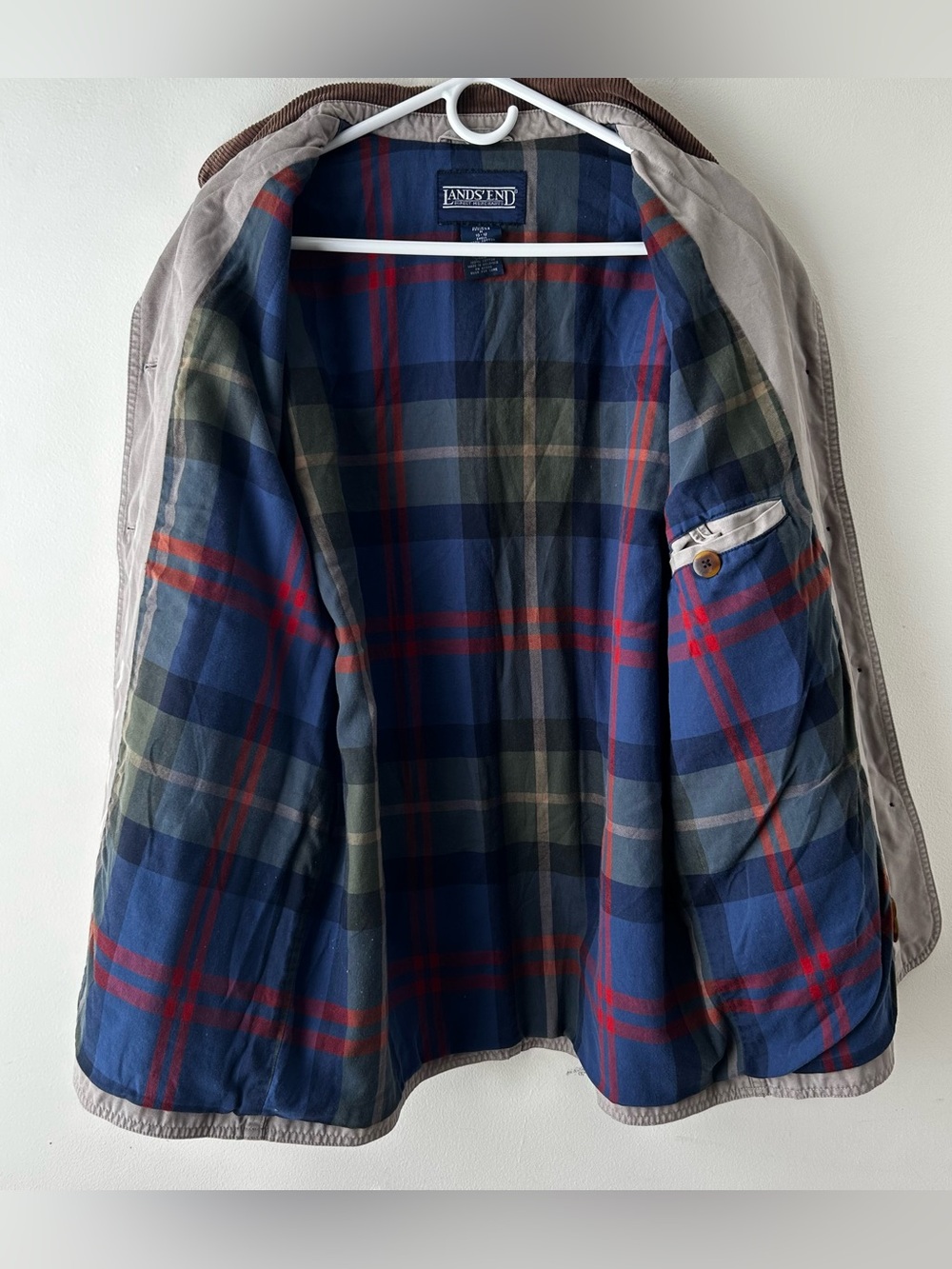 Vintage Lands End Barn Chore Workwear Jacket Coat Corduroy Collar Flannel Lined - Picture 8 of 8